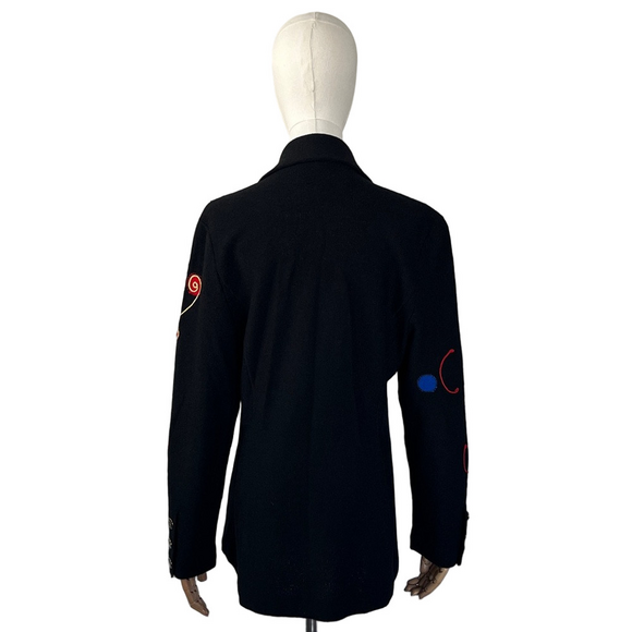 Vintage 1980s Steve Fabrikant Cardigan Embroidered Wool Black Gold Red Size M - Picture 4 of 10